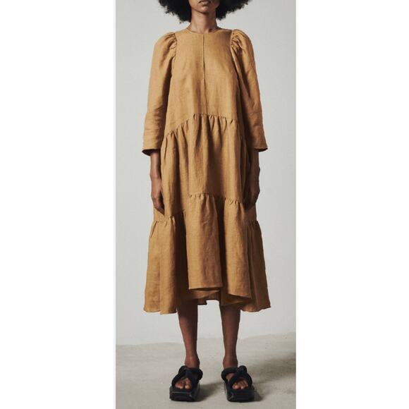 Fabiana Pigna Linen Tiered Midi Dress - Picture 1 of 14